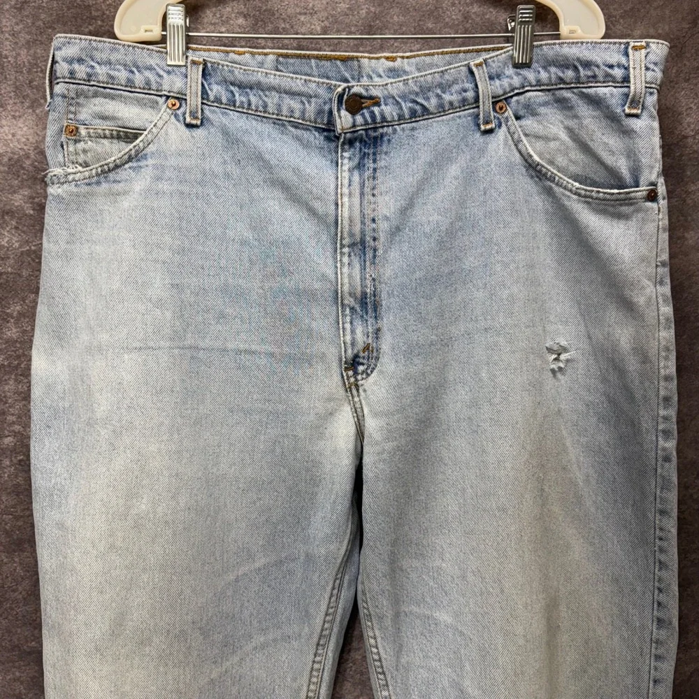 VTG 90s Levis 550 Relaxed Fit Tapered Leg Jeans Mens 42x32 Light Wash Orange Tab
